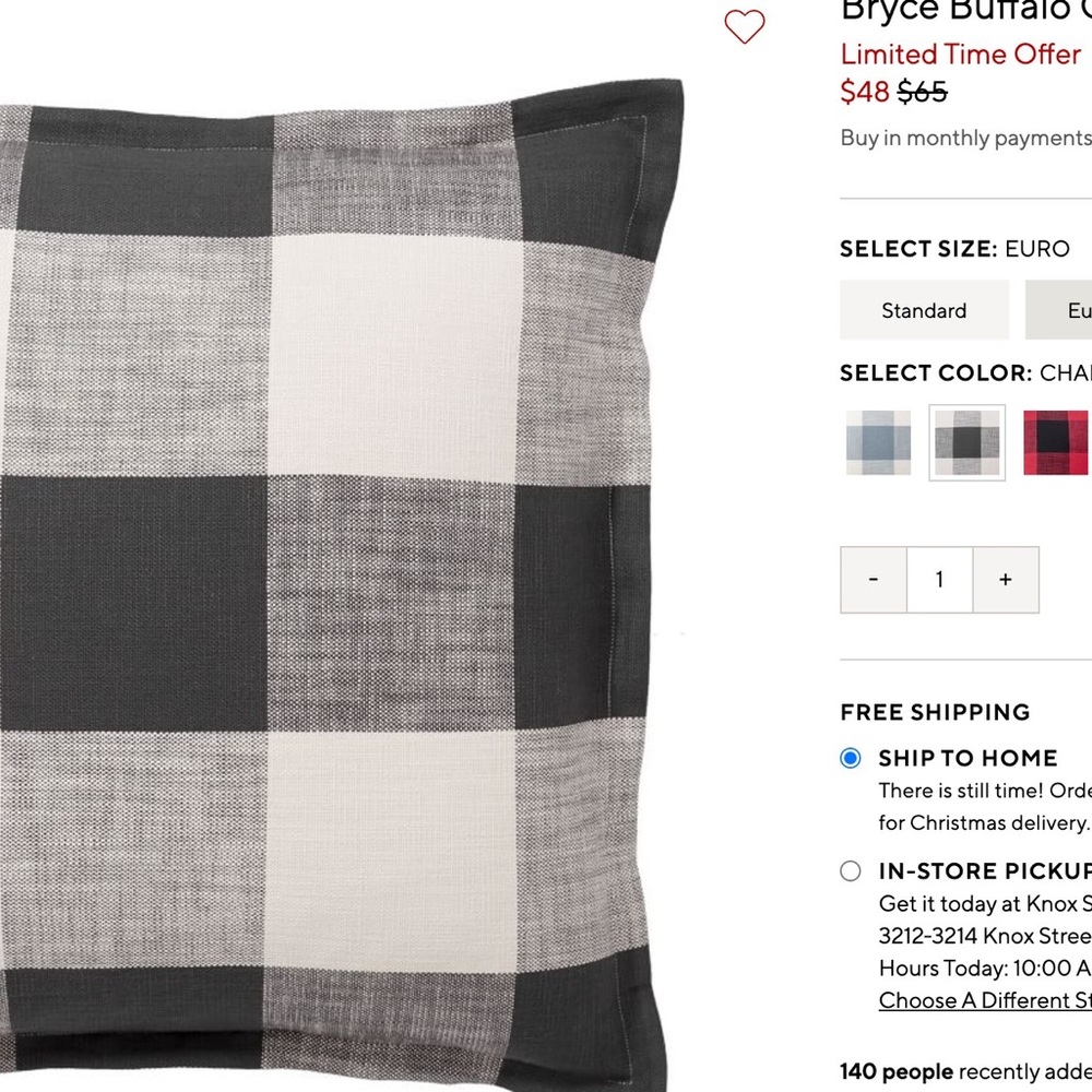 Potter Barn Bryce Check Euro Sham Set (charcoal)